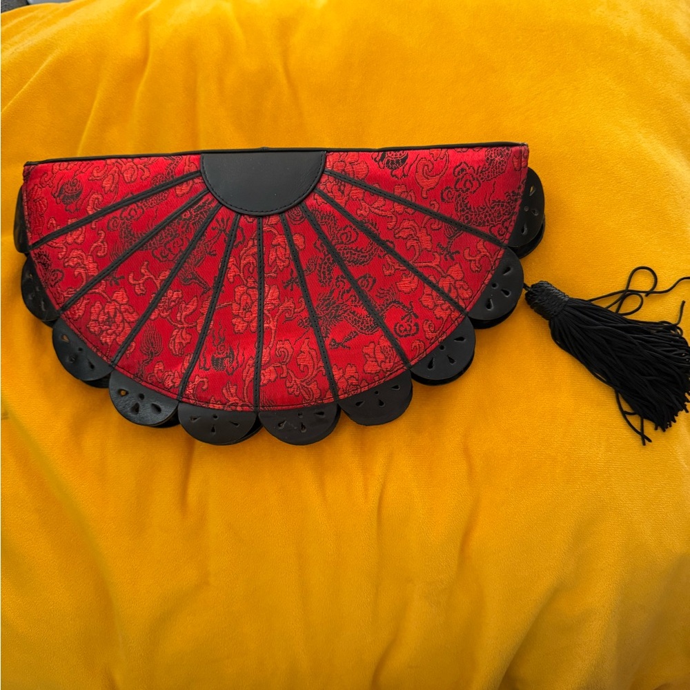 Vintage Chicos Red and Black Clutch with Tassel